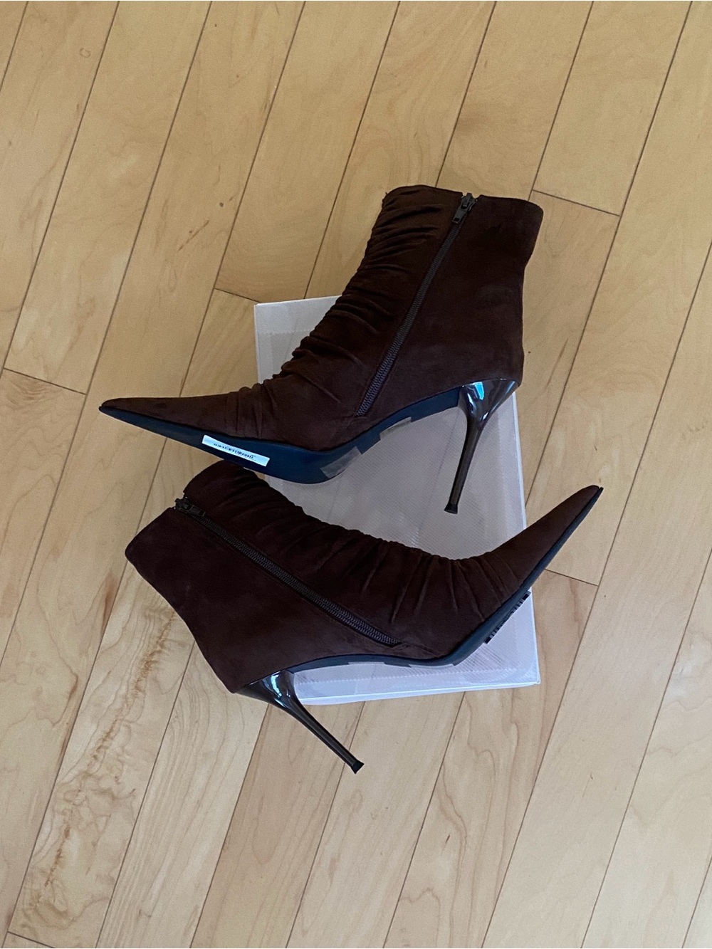 Jeffrey Campbell Let's Go Pointed Toe Ruched Ankle Boots - Dark Brown - Picture 2 of 8